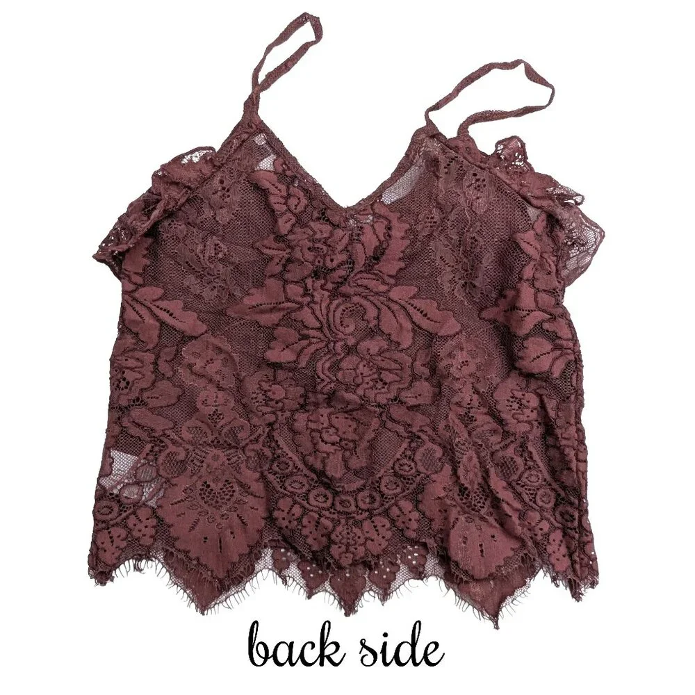 American Eagle Burgundy Rust XXS AE Ruffled Lace Cami Tank Top - Picture 2 of 9